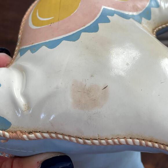 Vintage Oil Cloth Bunny Rabbit MCM Vinyl Carnival Prize Stuffed Toy 1950s Pastel - Picture 8 of 12